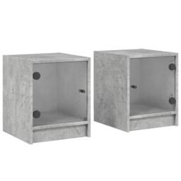 Berkfield Home Bedside Cabinets with Glass Doors 2 pcs Concrete Grey 35x37x42 cm - Size: 35 x 37 x 42 cm - thumbnail 1