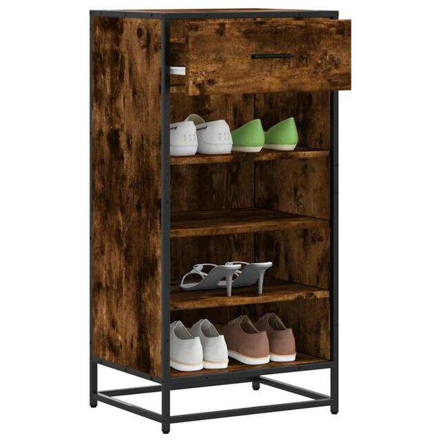 Berkfield Home Shoe Rack Smoked Oak 48x38x97.5 cm Engineered Wood in Brown - image 1