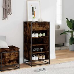 Berkfield Home Shoe Rack Smoked Oak 48x38x97.5 cm Engineered Wood in Brown - thumbnail 3