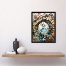 Artery8 Wall Art Print Alice In Wonderland Watercolour Through The Looking Glass Whimsical Magical Adventure Painting Art Framed in Beige - Size: A4 - thumbnail 4