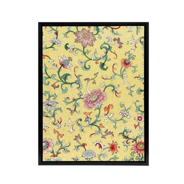 "Artery8 Owen Jones Vintage Chinese Flower Pattern Framed Canvas Wall Art Print in Yellow - Size: W12"" x H16""" - image 1