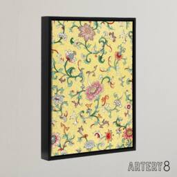 "Artery8 Owen Jones Vintage Chinese Flower Pattern Framed Canvas Wall Art Print in Yellow - Size: W12"" x H16""" - thumbnail 2