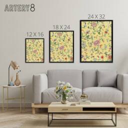 "Artery8 Owen Jones Vintage Chinese Flower Pattern Framed Canvas Wall Art Print in Yellow - Size: W12"" x H16""" - thumbnail 4