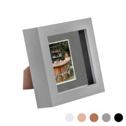 "Nicola Spring 3D Box Photo Frame - 4 x 4"" with 2 x 2"" Mount - Black Mount in Grey" - thumbnail 1