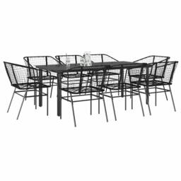 Berkfield Home Beautiful 9 Piece Garden Dining Set Black Poly Rattan Glass - thumbnail 2