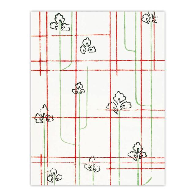 "Artery8 Leaf Lines Shima Textile Pattern Japanese Wall Art Print Korin in Red - Size: W12"" x H16""" - image 1