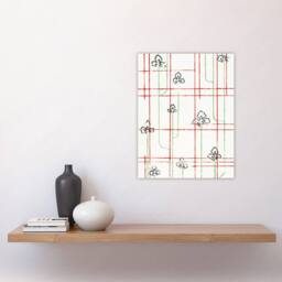 "Artery8 Leaf Lines Shima Textile Pattern Japanese Wall Art Print Korin in Red - Size: W12"" x H16""" - thumbnail 4
