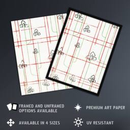 "Artery8 Leaf Lines Shima Textile Pattern Japanese Wall Art Print Korin in Red - Size: W12"" x H16""" - thumbnail 2