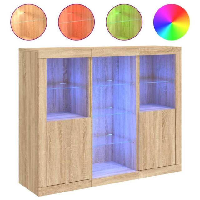 Berkfield Home Sideboards with LED Lights 3 pcs Sonoma Oak Engineered Wood in Light Tan - image 1