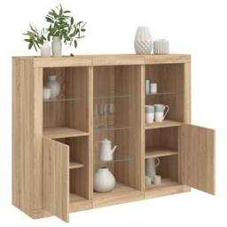 Berkfield Home Sideboards with LED Lights 3 pcs Sonoma Oak Engineered Wood in Light Tan - thumbnail 2