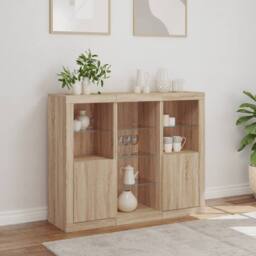 Berkfield Home Sideboards with LED Lights 3 pcs Sonoma Oak Engineered Wood in Light Tan - thumbnail 4