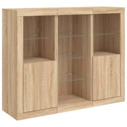 Berkfield Home Sideboards with LED Lights 3 pcs Sonoma Oak Engineered Wood in Light Tan - thumbnail 5