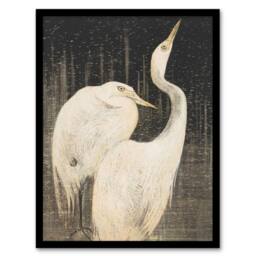 Artery8 Theo van Hoytema Framed Wall Art Print Two Egrets in the Snow in Grey - Size: A4 - thumbnail 1