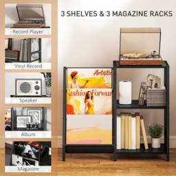 FORGEVIO Record Player Stand, 3-Tier Side Table with Vinyl Record Storage in Black - thumbnail 3