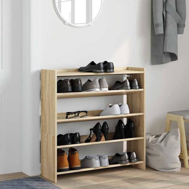 Berkfield Home Shoe Rack Sonoma Oak 80x25x81 cm Engineered Wood in Light Oak - Size: 80 x 25 x 81 cm - image 1