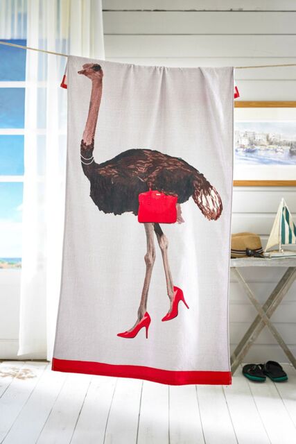 Deyongs Quick Drying Cotton Beach Towel Ostrich Printed Velour 75x150cm - 1846 - Size: 75x150 cm - image 1