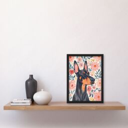 "Artery8 Dog Lover Doberman Portrait Pink Floral Folk Art Framed Wall Art - Size: W12"" x H16""" - thumbnail 4