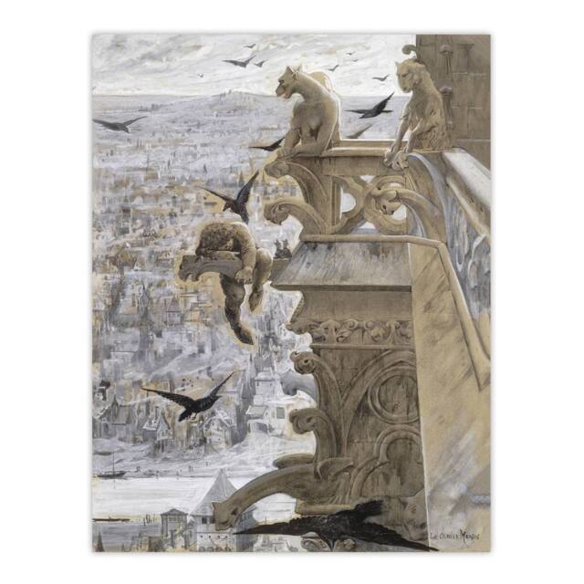 "Artery8 Luc Olivier Merson Notre Dame Paris France Wall Art Print in Grey - Size: W12"" x H16""" - image 1
