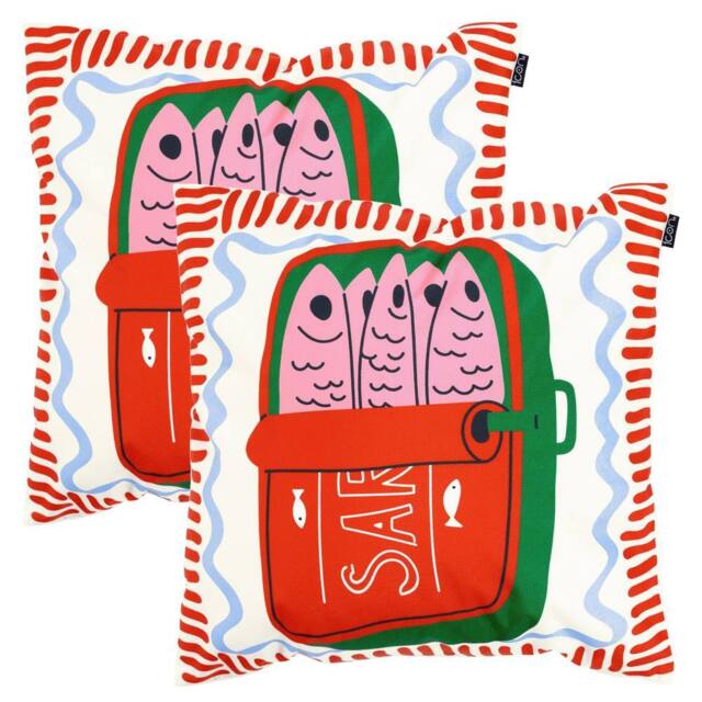 icon 2 Pack Cushion 43x43cm Sardine Print in Red - Size: 43x43 cm - image 1