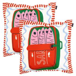 icon 2 Pack Cushion 43x43cm Sardine Print in Red - Size: 43x43 cm - thumbnail 1