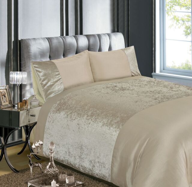Rapport Home Velvet Plain Polyester Duvet Cover Set with Pillowcase in Natural - Size: Double - image 1