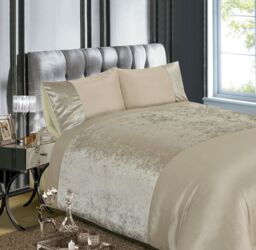 Rapport Home Velvet Plain Polyester Duvet Cover Set with Pillowcase in Natural - Size: Double - thumbnail 1