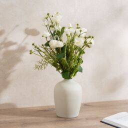 Scottish Everlastings Ltd 45cm White Poppy, Rose & Cosmo Bouquet in 18cm Off-White Vase - thumbnail 1