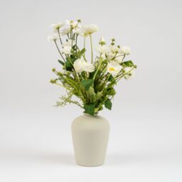 Scottish Everlastings Ltd 45cm White Poppy, Rose & Cosmo Bouquet in 18cm Off-White Vase - thumbnail 2