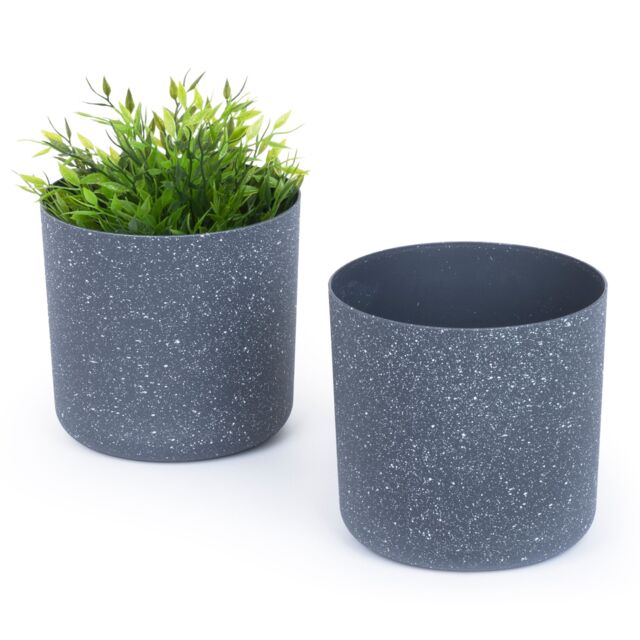 LIVIVO 18cm Grey Round Plastic Plant Pot Sandstone Indoor Outdoor Use - image 1