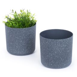 LIVIVO 18cm Grey Round Plastic Plant Pot Sandstone Indoor Outdoor Use