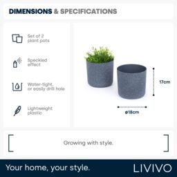 LIVIVO 18cm Grey Round Plastic Plant Pot Sandstone Indoor Outdoor Use - thumbnail 9