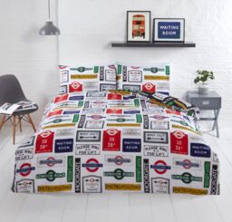 Rapport Home Transport For London Signs Polycotton Reversible Duvet Cover Set in Black - Size: Double - thumbnail 2
