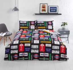 Rapport Home Transport For London Signs Polycotton Reversible Duvet Cover Set in Black - Size: Double - thumbnail 1