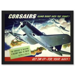Artery8 WW2 World War Corsair USA Navy Plane A4 Artwork Framed Wall Art Print in Black - thumbnail 1