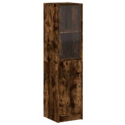 Berkfield Home Highboard with Glass Door Smoked Oak 35x37x142 cm in Brown - Size: 35 x 37 x 142 cm - thumbnail 3