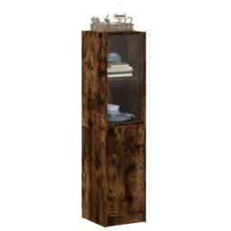 Berkfield Home Highboard with Glass Door Smoked Oak 35x37x142 cm in Brown - Size: 35 x 37 x 142 cm - thumbnail 4