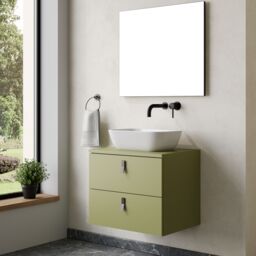 Banyetti Invicta 600mm Wall Hung Vanity with Matching Worktop - Sage Green - thumbnail 3
