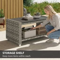 EONLION Grey Outdoor Side Table with Storage Shelf - Size: 100 cm - thumbnail 4