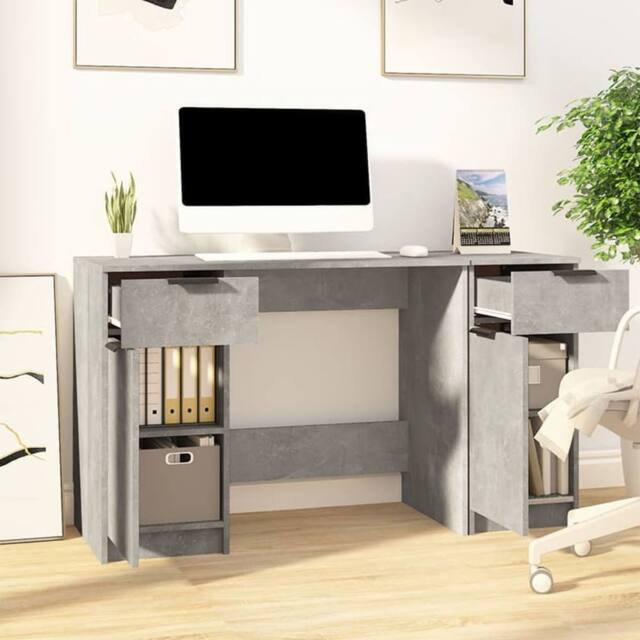 Berkfield Home Elegant Desk with Side Cabinet Concrete Grey Engineered Wood - image 1