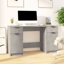 Berkfield Home Elegant Desk with Side Cabinet Concrete Grey Engineered Wood - thumbnail 2