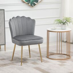 HOMCOM Velvet-Feel Shell Luxe Accent Chair Home Bedroom Lounge Metal Legs in Grey - thumbnail 1