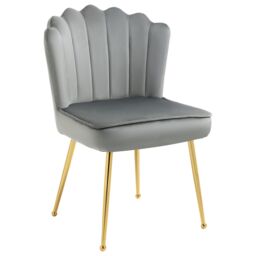 HOMCOM Velvet-Feel Shell Luxe Accent Chair Home Bedroom Lounge Metal Legs in Grey - thumbnail 2