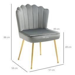 HOMCOM Velvet-Feel Shell Luxe Accent Chair Home Bedroom Lounge Metal Legs in Grey - thumbnail 3