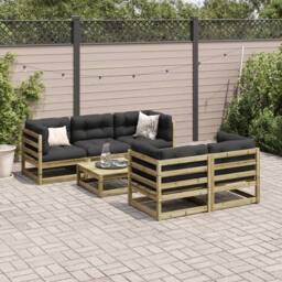 Berkfield Home 6 Piece Garden Sofa Set Impregnated Wood Pine in Brown - thumbnail 3