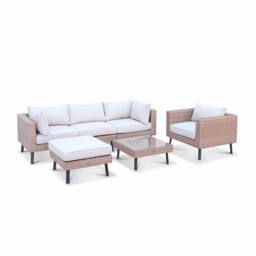 sweeek 5-seater Polyrattan Garden Sofa Set in Beige - thumbnail 2