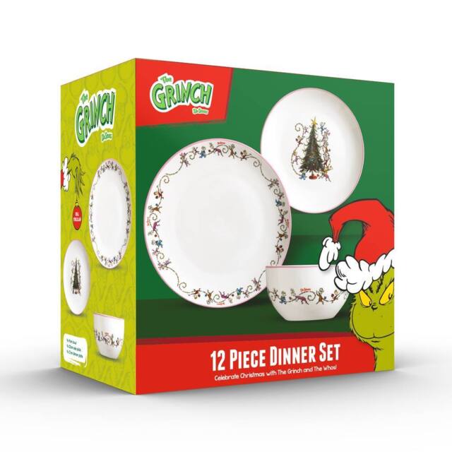 The Grinch The Whos 12 Piece Dinner Set Christmas Theme Dinnerware in White - Size: 12 Pack - image 1