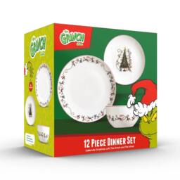 The Grinch The Whos 12 Piece Dinner Set Christmas Theme Dinnerware in White - Size: 12 Pack - thumbnail 1