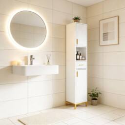 Hygrad Built to Survive Tall Bathroom Storage Unit Small Spaces Narrow Cabinet Drawer Shelves in White - thumbnail 8