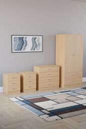 Home Discount Vida Designs Riano 4Pc Bedroom Set 3 Drawer Bedside, 5 Drawer Chest in Brown