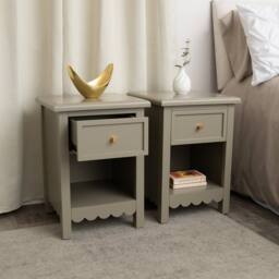 Melody Maison Set Of 2 One Drawer Scalloped Bedside Tables - Staunton Taupe Range - thumbnail 6